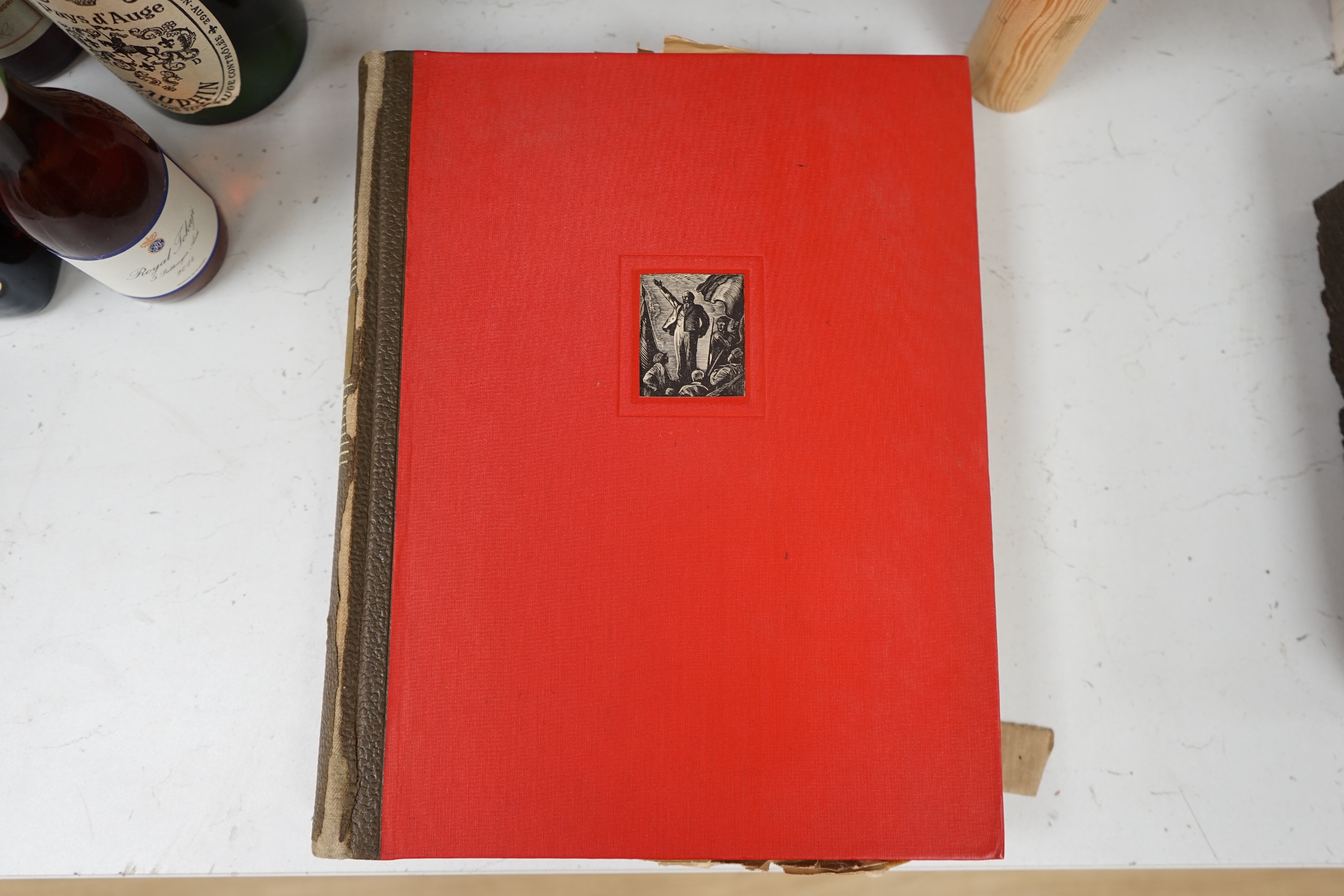 [Russian Text. Kerzhenstsev, P. - The Life of Lenin], mounted wood engraved plates and text illus.; publisher's faux leather backed cloth with mounted illus. on upper board, damaged d/wrapper loosely inserted and in orig